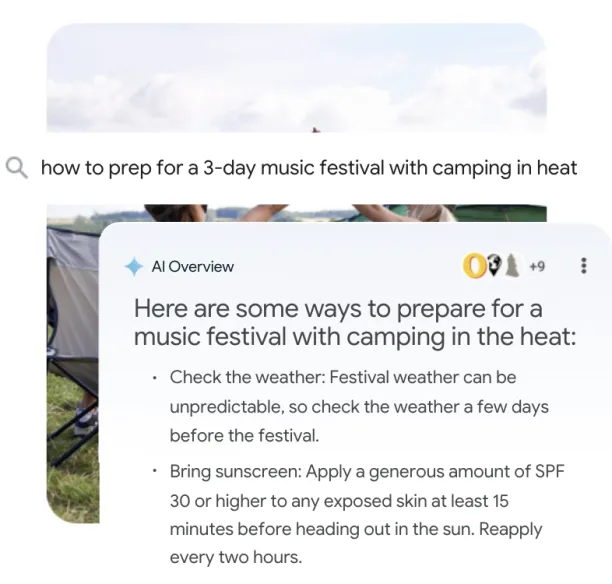 Google Search AI overviews example.