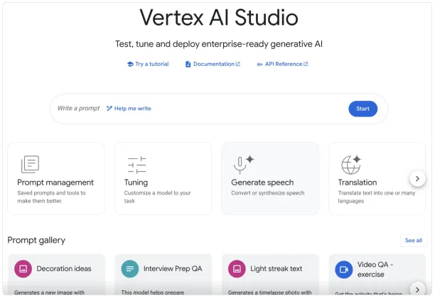 Google Cloud Vertex AI Studio dashboard