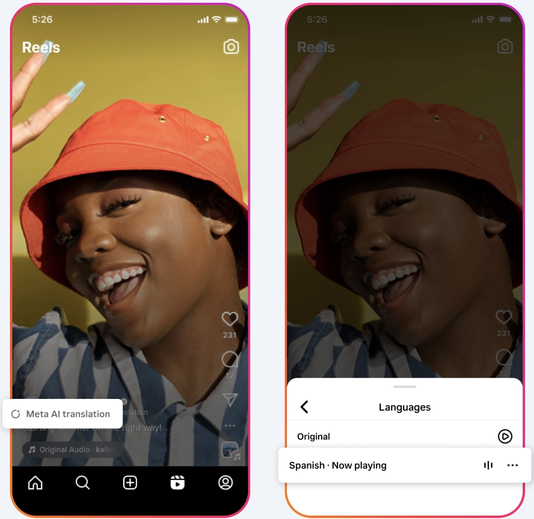 Meta AI translation feature on Instagram reels