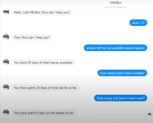An HR chatbot informing an employee on the number of leaves they have taken so far.