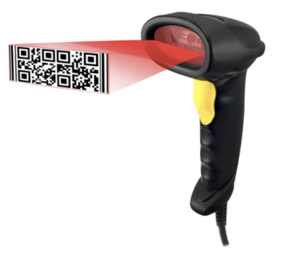 The image shows a barcode scanner device.