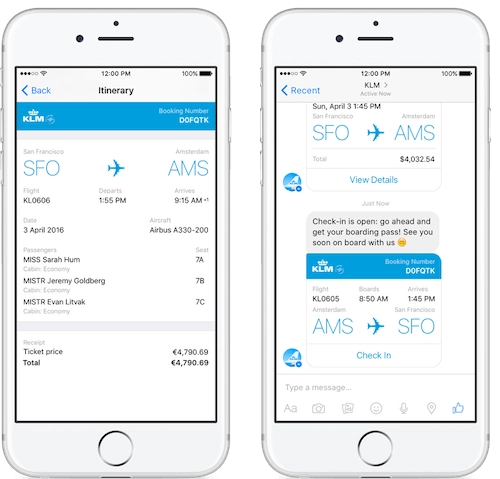 A user makes check-in via communicating with a chatbot.