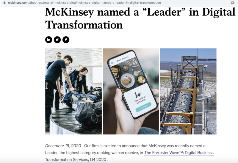 McKinsey article pointing to Forrester report on digital transformation
