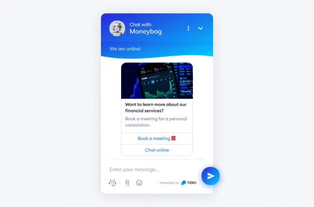 Tidio's banking chatbot.