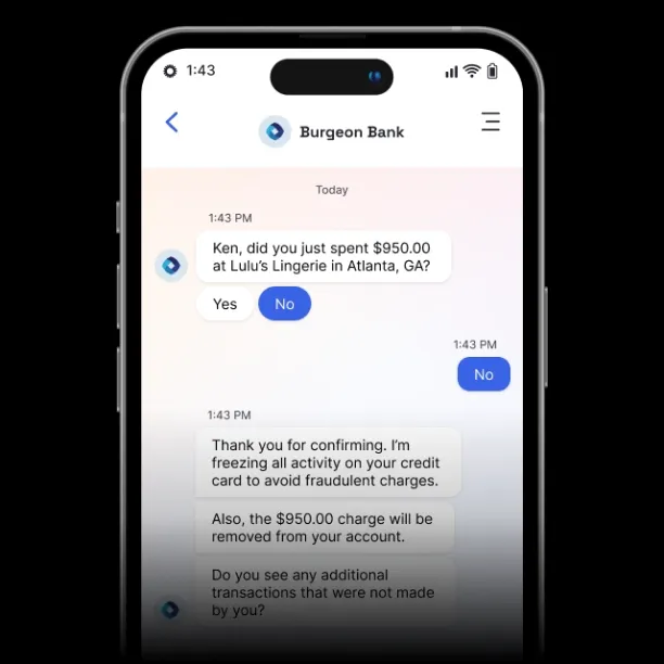 LivePerson's banking chatbot's Fraud prevention.