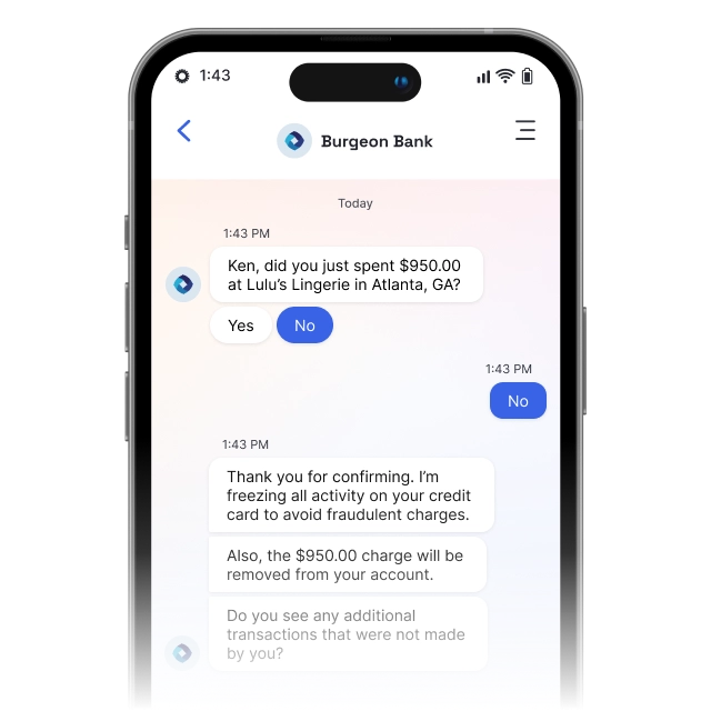 LivePerson's banking chatbot's Fraud prevention.