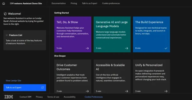 IBM's visual chatbot builder demo page.