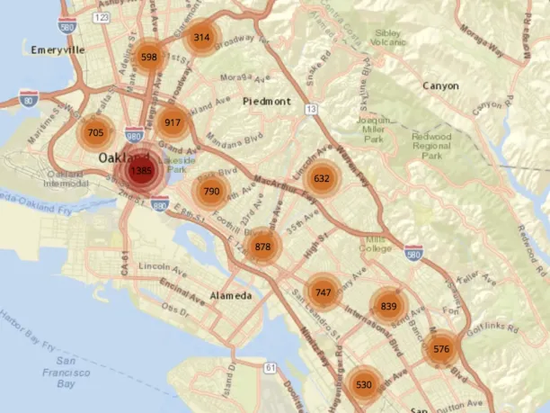 An example of leveraging AI in government sector: Oakland PD's crime map for 90 days.