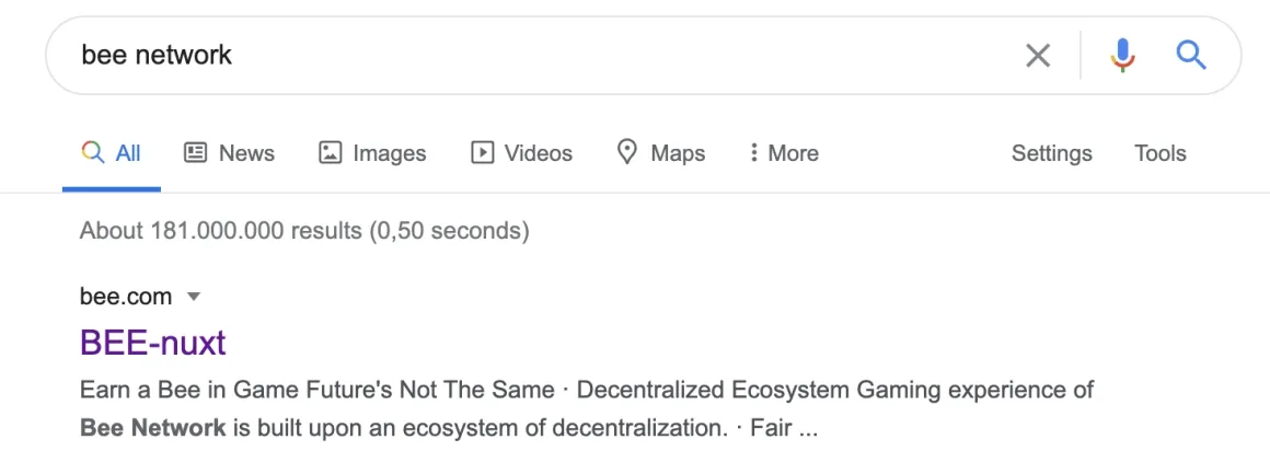 This picture shows the google search result of bee network