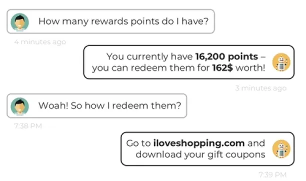 Image shows how chatbots help customers to utilize loyalty points.