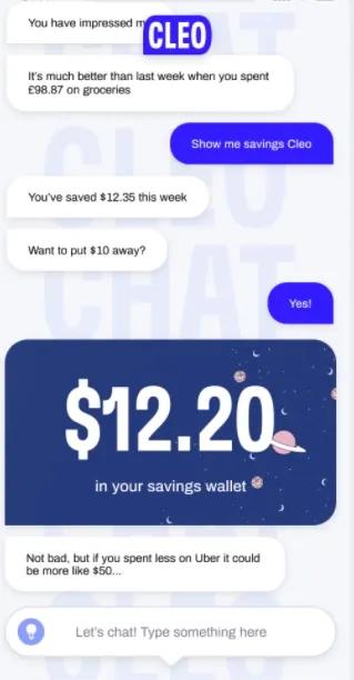 Image shows an example of a finance coach chatbot.