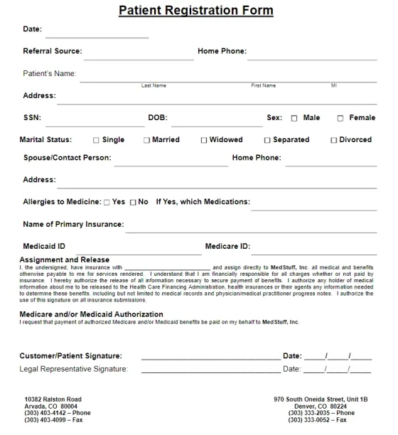 Picture of a patient registration form. 