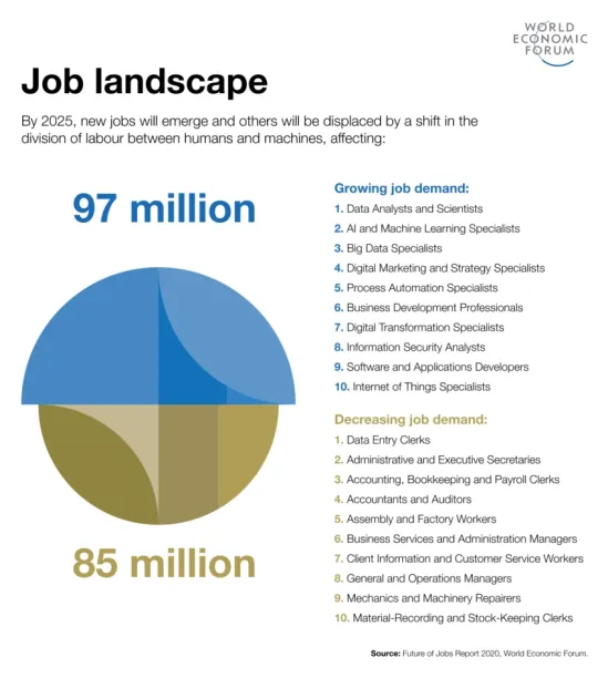 Job landscape by 2025, as predicted by World Economic Forum