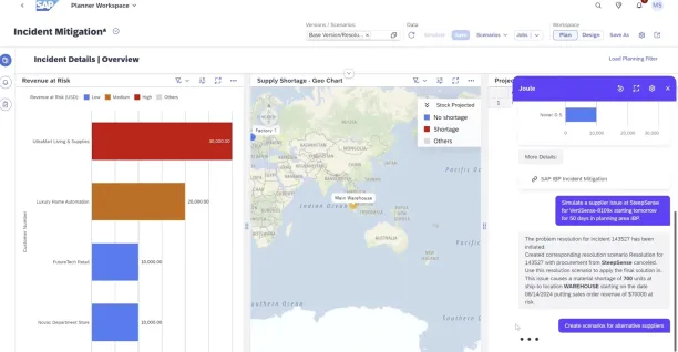 SAP's supply chain AI solution Joule's root cause analysis for delays and suggestions for improvements.