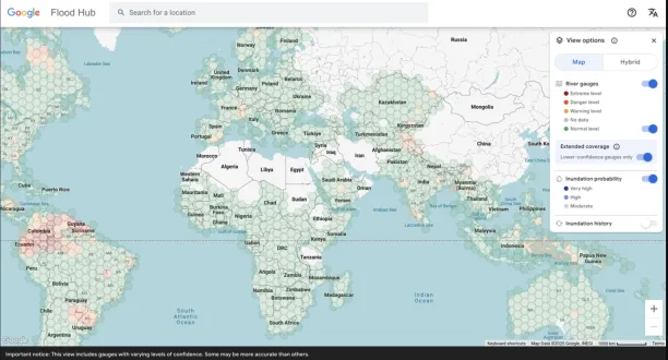 The image illustrates Flood Hub’s global reach, showing how it supports flood forecasting for more than 700 million people.