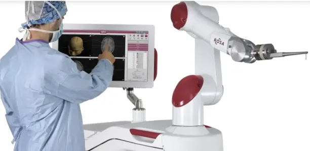 An example from ROSA robotic surgical system by Zimmer Biomet, designed for precise neurosurgical procedures.