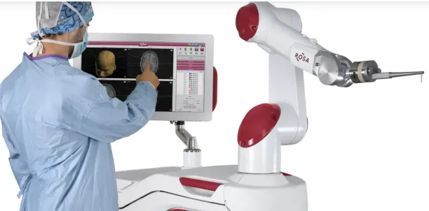 An example from ROSA robotic surgical system by Zimmer Biomet, designed for precise neurosurgical procedures.