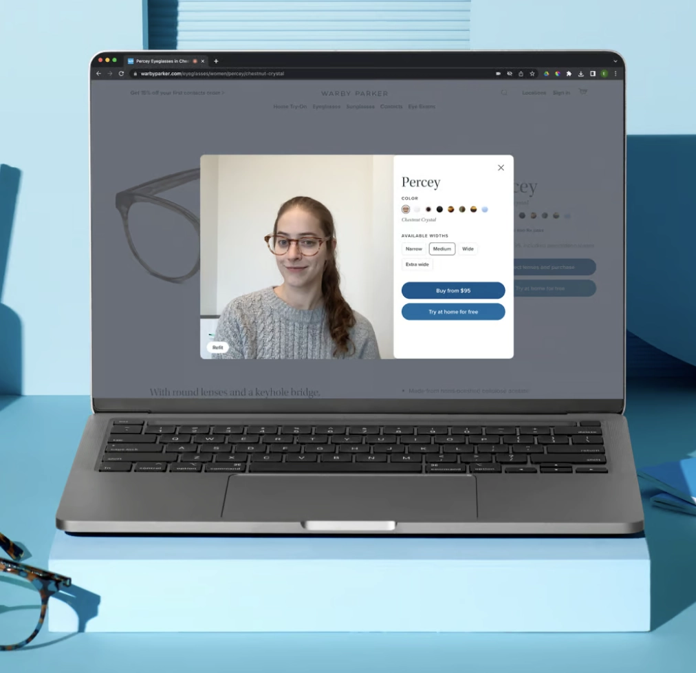 Virtual try on with Warby Parker, an example of AI in fashion. 