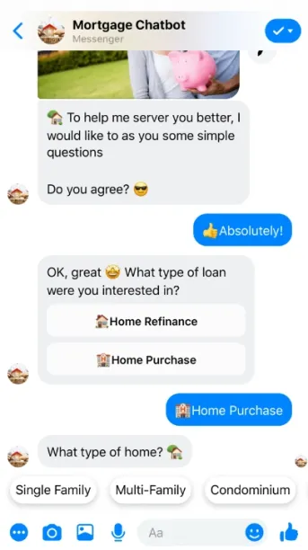 Image shows a conversation example between a customer and a mortgage chatbot.