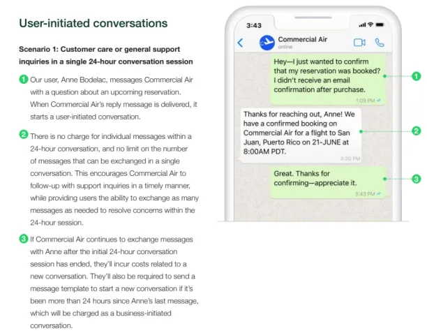 Image shows an example of user-initiated conversation.