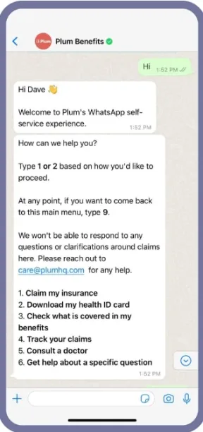 WhatsApp chatbot automates claims processing.