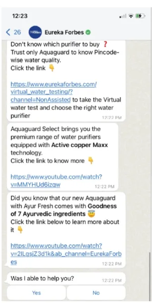 A WhatsApp chatbot example: Chatbot recommends a product to the client.