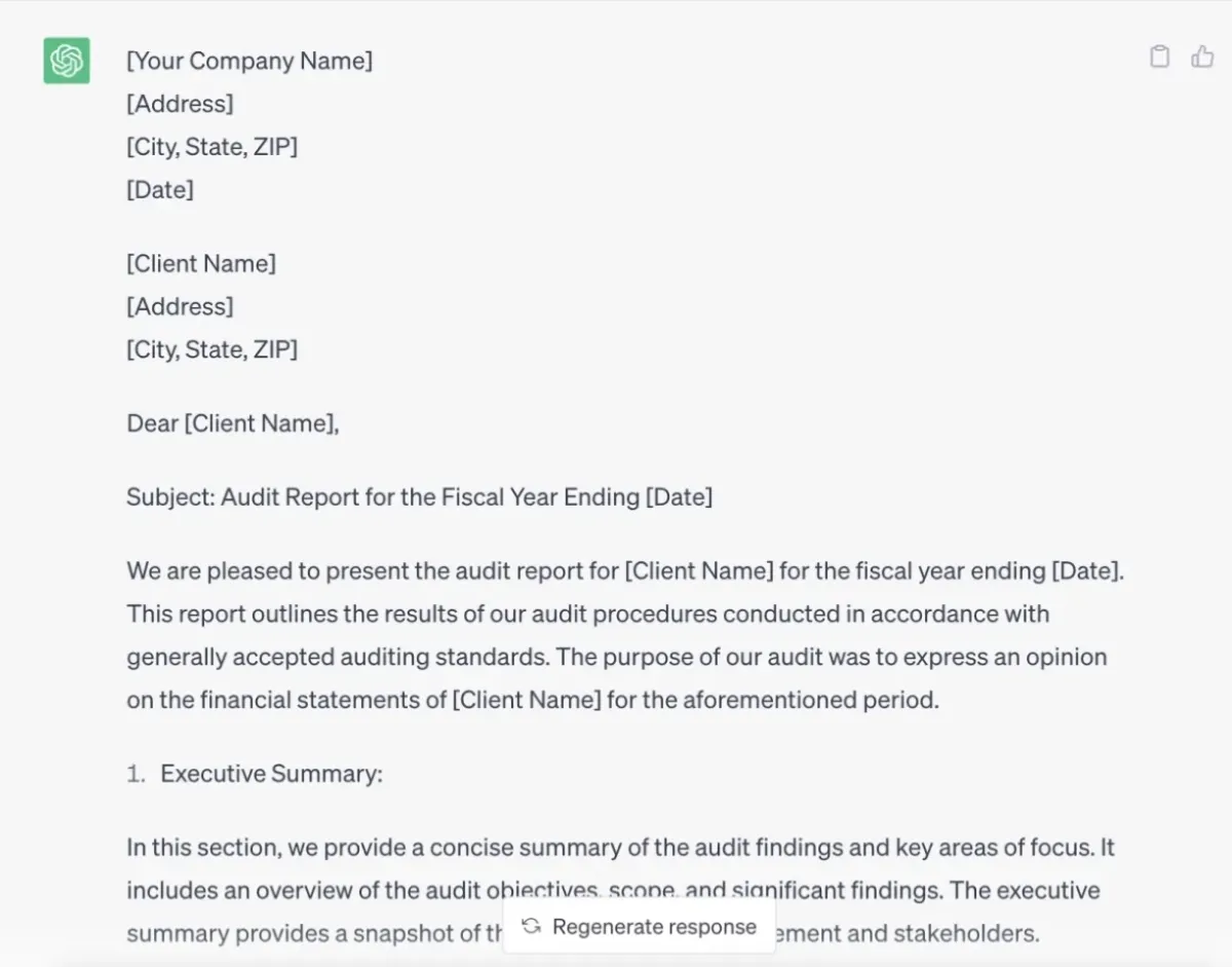 Generating audit reports with OpenAI's ChatGPT.