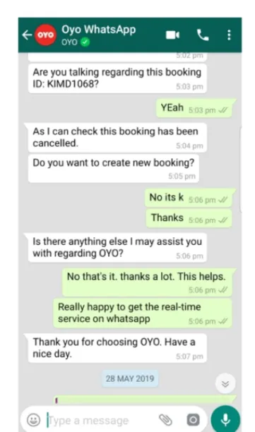 Image demonstrates an example of how WhatsApp is beneficial for the hospitality industry.