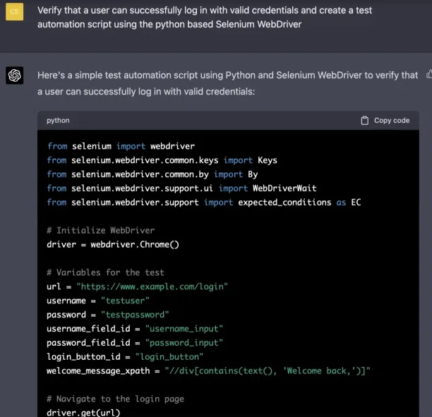 NLP to test scripts via ChatGPT-4