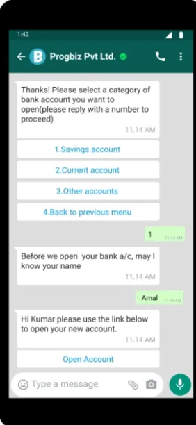 Images provide an example regarding use cases of WhatsApp API for financial services.