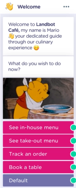 Image shows an example of how a chatbot can introduce the menu items to the customers.