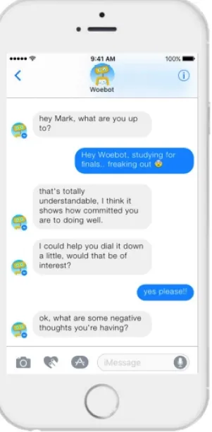 Image shows an example of conventional therapy session between a chatbot and a patient.