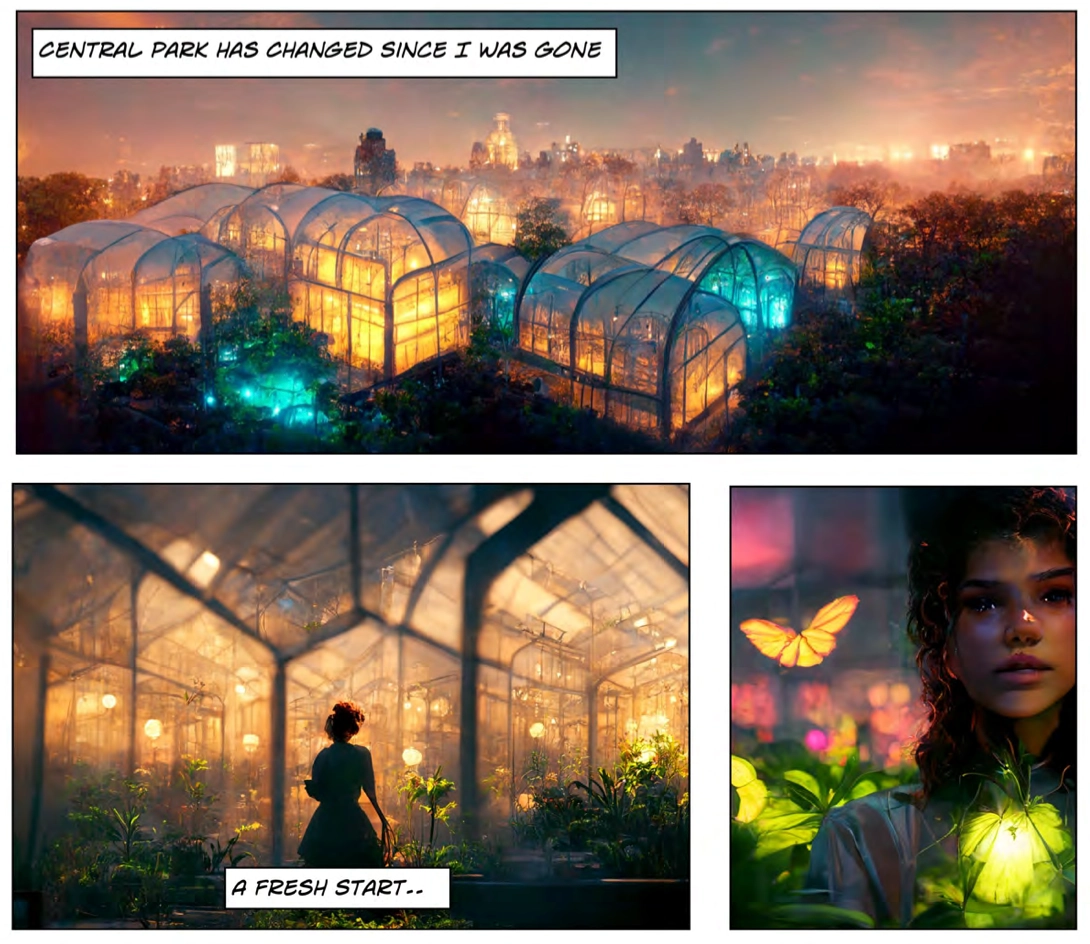 Figure 1. Drawings from the last page of AI-generated comic book Zarya of the Dawn. (Source: Zarya of the Dawn)