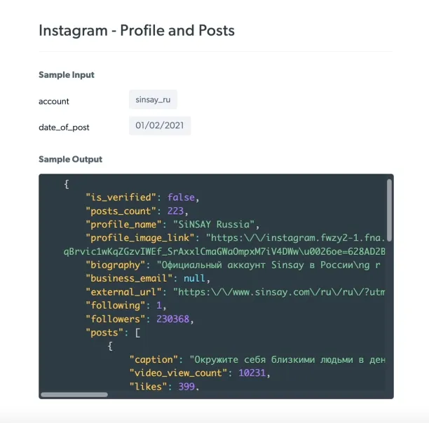 The image shows how Bright Data's Instagram Scraper collect Instagram data from a Instagram profile using a search query. 