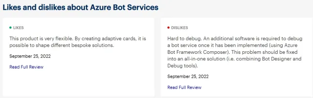 Image shows pros and cons of Azure bot services.