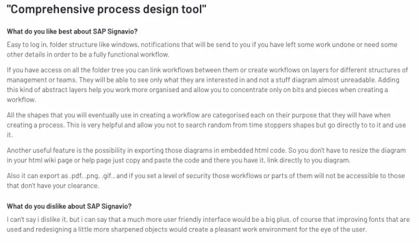 SAP Signavio user review criticizing the tool as a process design tool.