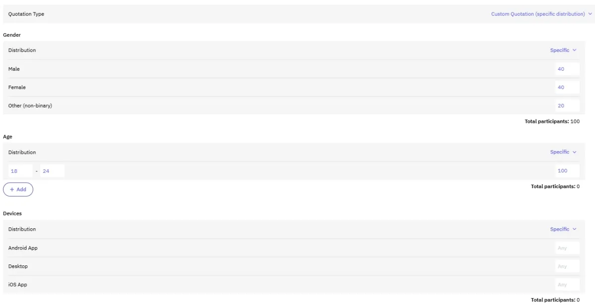 Quota management for survey participants in Resonio, one of the survey participant recruitment tools