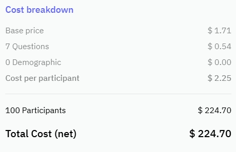 Pricing of Resonio, one of the survey participant recruitment tools