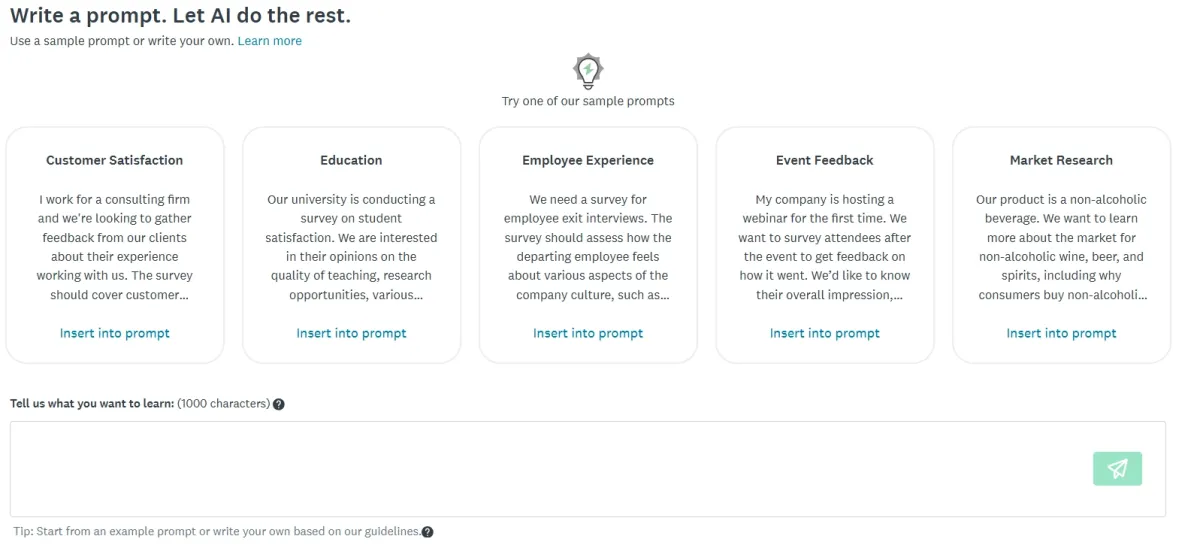 AI usage in survey creation with SurveyMonkey, one of the survey participants recruitment tools