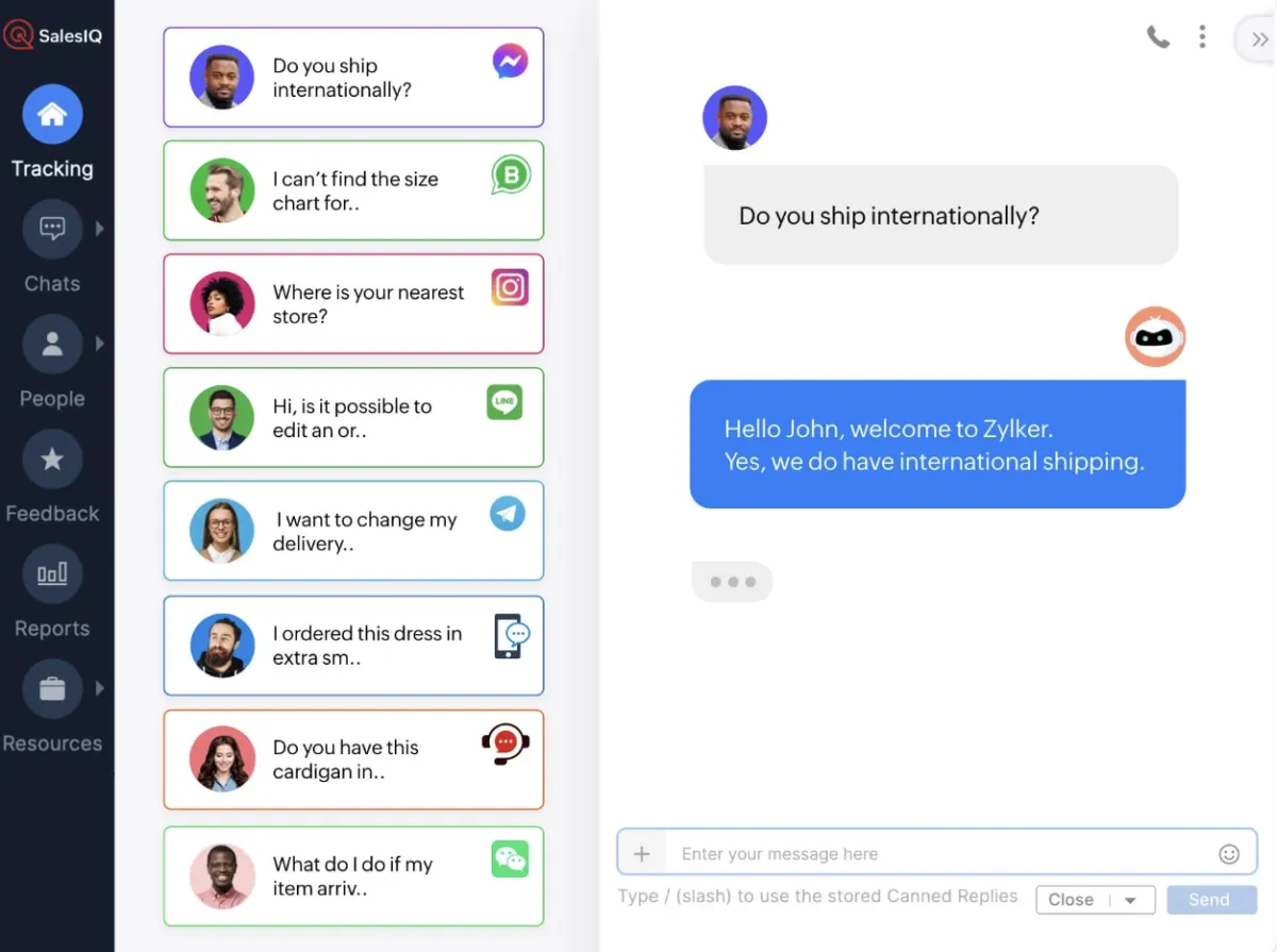 Zobot AI chatbot cross-channel messaging example.
