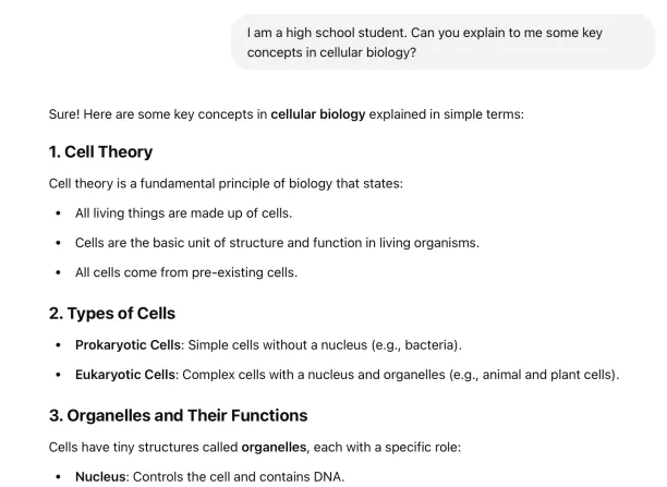 ChatGPT explains some key concepts for a high school student: ChatGPT education