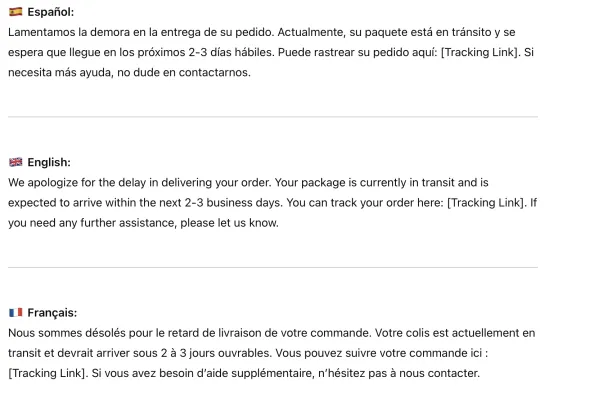 An exemplary multilingual customer response generated by ChatGPT