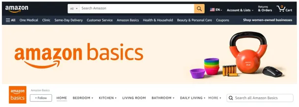 A screenshot of Amazon's basics products homepage