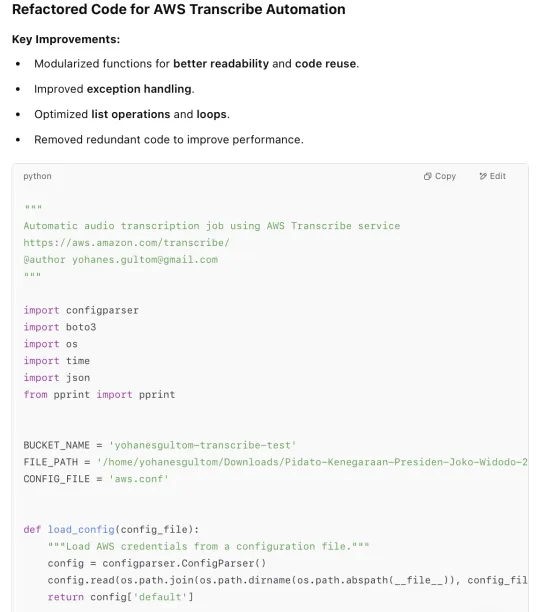 Figure 4. ChatGPT refactoring the code it provides as an example