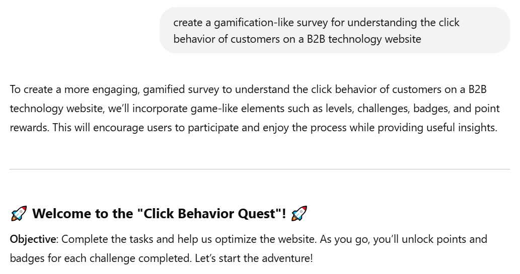 Prompt example for a gamification-like survey creation on ChatGPT survey