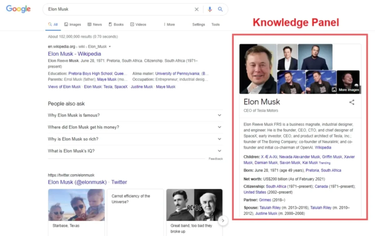 Knowledge Graph, google panel