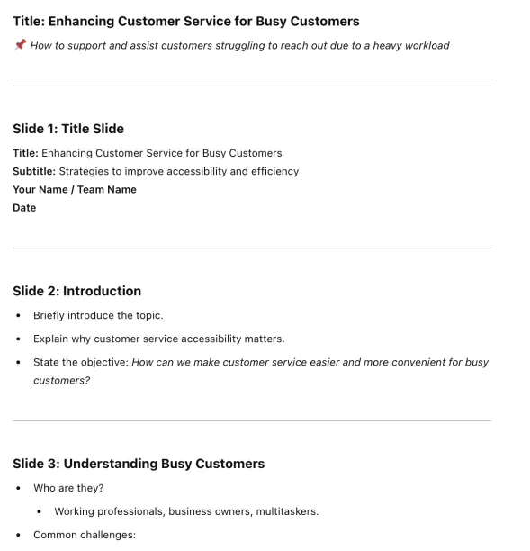 ChatGPT offers a presentation structure and key points to mention