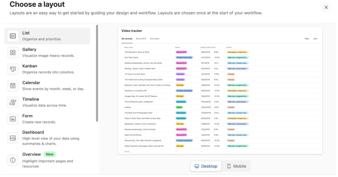 The image shows how to add a layer to the dashboard on Airtable Layout. Airtable is an IT automation software.