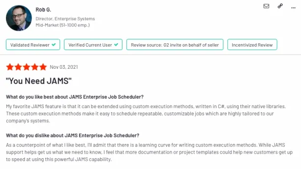 JAMS is another SAP job scheduling software so we explain pros and cons of the tool through a user review. 