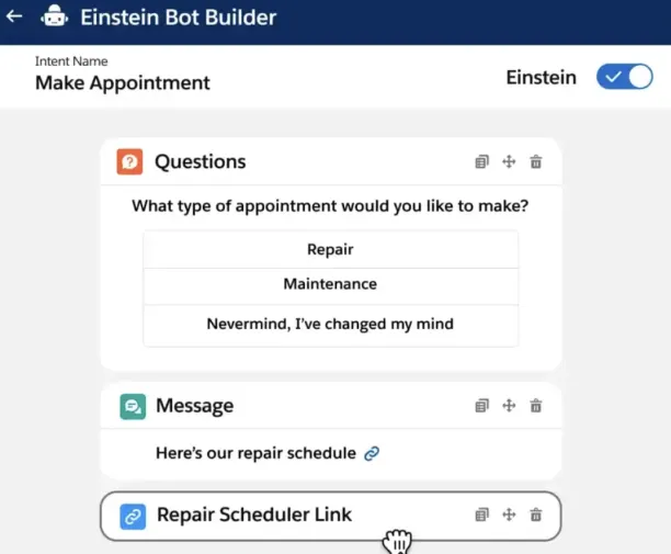 Einstein Bot builder example.